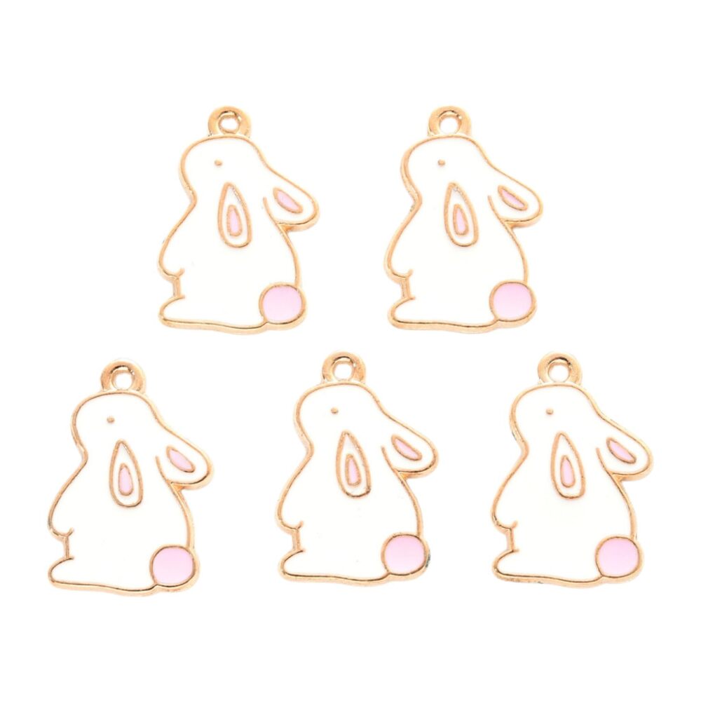 7854 100Pcs White Enamel Rabbit Charms Cute Easter Animals Enamel Charms